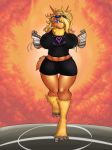 2011 anthro avian big_breasts bird blaziken blaziken_(pokemon) blonde_hair blue_eyes breasts bursyamo_(pokemon) chest_tuft chicken claws clothing creatures_(company) fate_valentine_(wyntersun_oc) female game_freak gen_3_pokemon hair heart huge_breasts long_hair looking_at_viewer multicolored_fur nintendo orange_background orange_fur pokemon pokemon_(anime) pokemon_(creature) pokemon_(game) pokemon_(species) pokemon_rse pokemon_ruby_sapphire_&_emerald pokemorph pose simple_background smile solo standing talons thighs tight_clothing translucent tuft wide_hips yaita yellow yellow_sclera