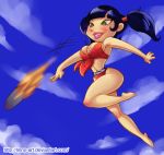 barefoot bikini breasts cleavage female green_eyes kimiko_tohomiko swimsuit teeth thick_thighs thighs toes wide_hips xiaolin_showdown