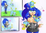 ! ? ambiguous_gender anthro big_breasts blue_hair blush breast_feeding breast_suck breastfeeding breasts chao cleavage crossgender cuisine drooling female green_eyes hair heart hedgehog lactating milk nipples saliva sega sonic_the_hedgehog