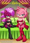  2girls amy_rose anthro bbmbbf blush comic cover_page female_only mobian_mating_season_(comic) mobius_unleashed palcomix sega sonia_the_hedgehog sonic_the_hedgehog_(series) 