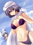 2girls bikini cape cirno dutch_angle hat high_res highres letty_whiterock multiple_girls nishi_koutarou perfect_cherry_blossom purple_eyes purple_hair scarf short_hair swimsuit touhou turban white_scarf