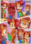 a_helping_hand alicia_acorn archie_comics bbmbbf blush breasts comic dialogue female hedgehog mobius_unleashed mother_&_daughter nipples palcomix rodent sally_acorn sega sonic_*(series) sonic_the_hedgehog_(series) squirrel text towel yuri