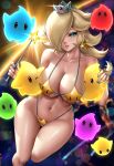 1girl 2022 absurd_res alluring artist_signature big_breasts bikini blonde_hair blue_eyes breasts crown earrings enmanuelart20 hair_over_one_eye hips holding_object long_hair looking_at_viewer luma luma_bikini nintendo patreon_username princess princess_rosalina rosalina slim_waist smile super_mario_bros. thick_thighs thighs wand wide_hips