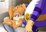 anthro archie_comics ass bbmbbf bent_over big_the_cat breasts bunnie_rabbot butt fellatio female female_focus furry green_eyes male mobian mobius_unleashed nude oral oral_sex palcomix rabbit sega sex sonic_(series) sonic_the_hedgehog_(series)