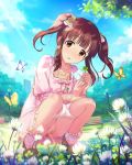 annindoufu_(oicon) brown_eyes brown_hair butterfly female_only flowers idolmaster innie_pussy jewelry looking_at_viewer necklace nude_filter ogata_chieri squatting twin_tails uncensored uncensored_vagina urinating white_panties