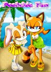  anthro bbmbbf beach beige_fur blue_eyes breasts brown_eyes clothing comic cover cream_the_rabbit lagomorph looking_at_viewer marine_the_raccoon mobius_unleashed nipples one_eye_closed palcomix poolside_fun raccoon seaside sega smile sonic_(series) sonic_the_hedgehog_(series) text wink 