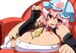 banana breasts cleavage female food fruit hat huge_breasts maid pink_hair red_eyes saigyouji_yuyuko shor_hair short_hair toudori touhou