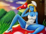 big_breasts blonde_hair blue_eyes breasts panties reit smurfette spread_legs the_smurfs