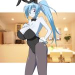  1girl aoi_(gegege_no_kitarou) blue_eyes blue_hair blue_skin breasts bunnysuit gegege_no_kitarou huge_breasts long_hair makarou solo very_long_hair yuki_onna 