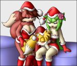  anal anal_penetration blue_eyes blush breasts brown_hair canine christmas cleavage closed_eyes cosmo_the_seedrian cosmo_the_seedrian_(adult) dickgirl dickgirl_on_male erection fellatio fiona_fox fox from_behind futanari green_hair hair hat holidays intersex knownvortex male miles_&quot;tails&quot;_prower oral oral_sex penetration penis santa_hat sega sex sitting sonic_(series) 