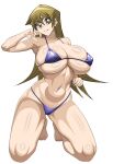  1girl alexis_rhodes alluring bare_legs big_breasts bikini blonde blonde_hair blue_bra brown_eyes cleavage hazel_eyes on_knees pin_up posing tenjouin_asuka transparent_background yu-gi-oh! yu-gi-oh!_duel_monsters_gx yu-gi-oh!_gx yxyyxy 