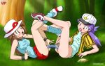 2_girls art ass ass_to_ass bare_legs baseball_cap bbmbbf blue_eyes blush bottomless breasts brown_hair casey_(pokemon) creatures_(company) crossover dildo dildo_in_pussy double_dildo erect_nipples female/female female_only female_protagonist_(pokemon_rgby) forest game_freak grass hat humans_of_pokemon insertion leaf_(pokemon) legs legs_up long_hair looking_at_another low_twintails moaning multiple_girls mutual_yuri nanako_(pokemon) nintendo nipples no_panties open_mouth outside palcomix palcomix*vip palcomix_vip pokemon pokemon_(anime) pokemon_(game) pokemon_frlg pokemon_gsc pokemon_red_green_blue_&_yellow pokemon_rgby pokepornlive porkyman purple_hair pussy pussy_juice red_skirt sex skirt sleeveless sneakers striped striped_clothes tree vaginal_insertion video_game_character yuri