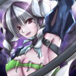  1girl 1girl alluring armpits big_breasts braid breasts female_focus mole multicolored_hair purple_eyes racket_ti1 soul_calibur tira twin_tails two-tone_hair under_boob 