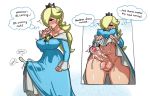  1futa 1girl balls big_breasts blush breasts cleavage cum cum_through_clothes cumshot erection foreskin full-package_futanari futa_only futanari hard-degenerate huge_cock intersex nintendo penis rosalina speech_bubble super_mario_bros. testicle text uncut 