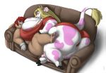 ass big_ass big_breasts bovine breasts cattle cow crotchboob eyes female gillpanda glove hair hooves horn huge_breasts lagomorph male morbidly_obese nose open_mouth overweight paws pink rabbit sofa tail teats teeth udders