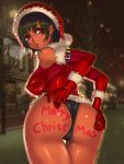 1girl ass big_breasts body_writing breasts christmas dark_skin large_breasts santa_costume santa_suit sethxzoe