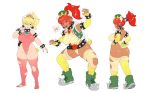 1girl ass belt belt_buckle big_ass big_breasts black_fingernails black_toenails boots bowsette breasts dark-skinned_female dark_skin genderswap hard-degenerate horns jacket leotard nintendo red_hair stockings super_crown super_mario_bros. tail thick_thighs torn_clothing