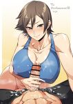  1boy 1girl abs big_breasts bottomless handjob houjoh_(7th-heaven) kazama_asuka male/female namco pov shin_kamiya solo_focus sports_bra tekken 