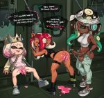 3_girls after_sex agent_8_(splatoon) alternate_costume aqua_hair ass balls bandana beauty_mark bent_over black_hair blush boots bottomless breasts censored cleavage crop_top crown cum cum_on_ass cum_pool dark-skinned_futanari dark_skin domino_mask english full_body futanari futanari_with_female gem green_penis hard-degenerate headphones high_heel_boots high_heels inkling intersex jewelry long_sleeves marina_(splatoon) mask mole mole_under_mouth mosaic_censoring multicolored_hair multiple_girls navel navel_piercing necklace nintendo octoling pants pants_pull pearl_(splatoon) penis piercing pink_cum red_hair ring sex shirt speech_bubble splatoon splatoon_2 standing sweatdrop tentacle_hair text thumb_ring two_tone_hair uncut white_hair