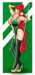 1girl alluring big_breasts boots cosplay crossover crossover_cosplay fit_female green_eyes high_heel_boots high_heels jade_(mortal_kombat) jade_(mortal_kombat)_(cosplay) long_hair looking_at_viewer midway_games mortal_kombat ponytail pyrrha_nikos red_hair rwby staff thigh_high_boots voluptuous xlth