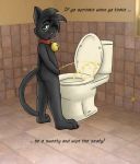  black_cat edis_krad looking_at_viewer male messy pee peeing restroom tile_floor tile_wall toilet 