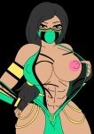 1girl alluring areola assassin athletic_female big_breasts black_hair breasts cbear624 cleavage clothed clothes clothing commission dark-skinned_female dark_skin edenian fanart female_abs fit_female green_eyes jade_(mortal_kombat) kunoichi mask masked midway_games mortal_kombat mortal_kombat_(2011) ninja nipples outfit undressing waist wide_hips