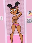  amiree black_eyes black_hair breasts camera cat dark_skin earring female katie_(tdi) nipple nipples panties pink_panties print_panties selfpic solo topless total_drama_island twin_tails underwear 