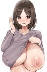  brown_eyes brown_hair hotate-chan massive_breasts original original_character shirt_lift 