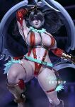  1girl alluring areola artnip ass big_breasts black_hair breasts female_only hips nipples pale-skinned_female pale_skin perky_breasts plump_labia project_soul puffy_areola solo_female soul_calibur soul_calibur_iii thick_thighs thighs tira twin_tails wide_hips 