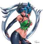 1girl alluring asymmetrical_underboob big_breasts black_and_green_hair breasts high_res revealing_clothes ring_blade soul_calibur soul_calibur_iii soul_calibur_vi tira