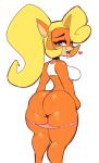 1girl 1girl anthro ass bedroom_eyes blonde blonde_hair booty coco_bandicoot crash_bandicoot_(series) dat_ass dongitos furry horny imminent_sex looking_at_viewer lustful orange_fur panties perfect_ass pink_panties seducing seductive seductive_eyes seductive_look seductive_pose seductive_smile sticking_out_tongue stripping tongue tongue_out