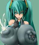 1girl bare_shoulders breasts elbow_gloves female gigantic_breasts gloves green_eyes hatsune_miku highres huge_nipples lactation long_hair miku_hatsune milk mitsuya_handoru nipples tongue tongue_out twin_tails u1_kt vocaloid