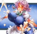 1girl blush breasts erect_nipples female himazin huge_breasts izayoi_sakuya lactation maid milk purple_hair red_eyes sachito short_hair silver_hair solo the_embodiment_of_scarlet_devil touhou