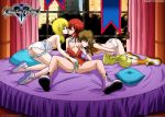  3_girls 3girls bbmbbf bed blonde_hair breasts brown_hair brunette closed_eyes dildo dildo_in_vagina female female/female female_only kairi kingdom_hearts kingdom_hearts_ii kissing masturbating masturbation medium_breasts multiple_girls namine nipples olette palcomix panties red_hair shoes sucking_nipples tongue tongue_out toying_partner vaginal_insertion yuri 