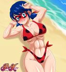 1girl alluring athletic_female beach big_breasts bikini eye_mask female_abs female_only fit_female marinette_cheng miraculous_ladybug ocean older older_female on_back on_beach pk-studios pretty_kute teen teenage_girl wet young_adult young_adult_female