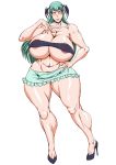 blue_hair blush breasts capcom collar demon_girl high_heels huge_breasts morrigan_aensland shoes succubus vampire_(game) zensyuui