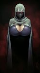 1girl 2020 alternate_breast_size alternate_outfit big_breasts breasts cleavage cloak cowl devil_hs female glowing_eyes hood huge_breasts jill_valentine looking_at_viewer mask plague_doctor resident_evil resident_evil_5 signature solo text watermark