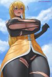 1girl 1girl 2022 absurd_res big_breasts blonde_hair blue_eyes blush breasts darkness_(konosuba) embarrassed female_focus female_only high_res hips huge_breasts kono_subarashii_sekai_ni_shukufuku_wo! long_hair long_ponytail outside patreon patreon_paid patreon_reward ponytail slim_waist solo_female solo_focus superbusty surprised tagme tearing_up thick_thighs thighs wide_hips