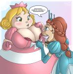 bbw big_breasts blonde_hair blue_eyes bra breasts cake_(food) cleavage cute dress ear_piercing earrings fat_princess food freckles funny gloves green_eyes hair hellahellastyle jewelry long_hair piercing playstation_all-stars_battle_royale ponytail princess_muffintop princess_plump red_hair shiny shiny_skin short_hair slice_of_cake smile tiara