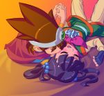 1boy 1girl artist_request bare_shoulders bingo_tarte bingo_torte black_hair blue_eyes blush breasts brown_hair censored chunsoft circlet closed_eyes dragon_quest dragon_quest_iii enix fellatio fighter_(dq3) fingerless_gloves gif gloves hair hair_bobbles hair_ornament happy highres kiss long_hair long_sleeves lying open_mouth oral penis roto saliva teeth tongue twin_tails twintails