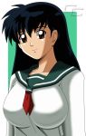  big_breasts black_hair breasts brown_eyes crosscutter inuyasha kagome_higurashi 