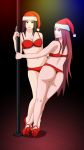 2girls ass breasts christmas darkalx high_heels kushina_uzumaki lingerie mikoto_uchiha milf multiple_girls naruto red_bra red_high_heels red_panties santa_hat stripper_pole