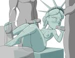  1girl 3boys ai_will_never_replace_human_made_art cum fellatio footjob handjob nude penis statue_of_liberty tansau 