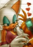 1boy 1girl :p aku_tojyo breasts cleavage colored covered_nipples cute erect_nipples furry heart male/female miles_"tails"_prower rouge_the_bat sega sonic sonic_(series) tojyo tongue