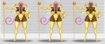 ass big_ass big_breasts bluebullpen boots breasts brown_skin cleavage female gloves harp leotard lyre original original_character pink_eyes pink_hair scouter staff tail weapon xirina xirinica xironica