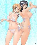 backboob bikini black_hair breasts kenix log_pose nami nami_(one_piece) nico_robin nipples one_piece orange_hair pussy see-through short_hair smile swimsuit tattoo uncensored vulva yuri