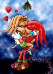  kissing knuckles_the_echidna mistletoe raianonzika_(artist) sonic_(series) tikal_the_echidna zerbukii_(artist) 