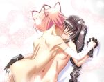 2girls akemi_homura alternate_hairstyle ass ass_grab bed black_gloves blush braid breasts bridal_gauntlets closed_eyes couple elbow_gloves fingering flat_chest french_kiss gambler_club glasses gloves hair hair_ribbon hairband hand_holding happy_sex holding_hands interlocked_fingers kaname_madoka kiss kousaka_jun lace long_hair mahou_shoujo_madoka_magica multiple_girls mutual_yuri navel nipples nude pink_hair red-framed_glasses ribbon saliva short_twintails sparkle spoilers twin_braids twintails yuri