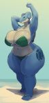 beach big_ass big_breasts bikini blue_skin chubby cute gloria_(greasymojo) greasymojo lapras seductive tall_female