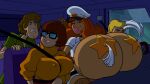 2_girls 2boys bedroom_eyes daphne_blake embarrassed freddy_jones gigantic_breasts horny naughty_face scooby-doo shaggy_rogers velma_dinkley woot